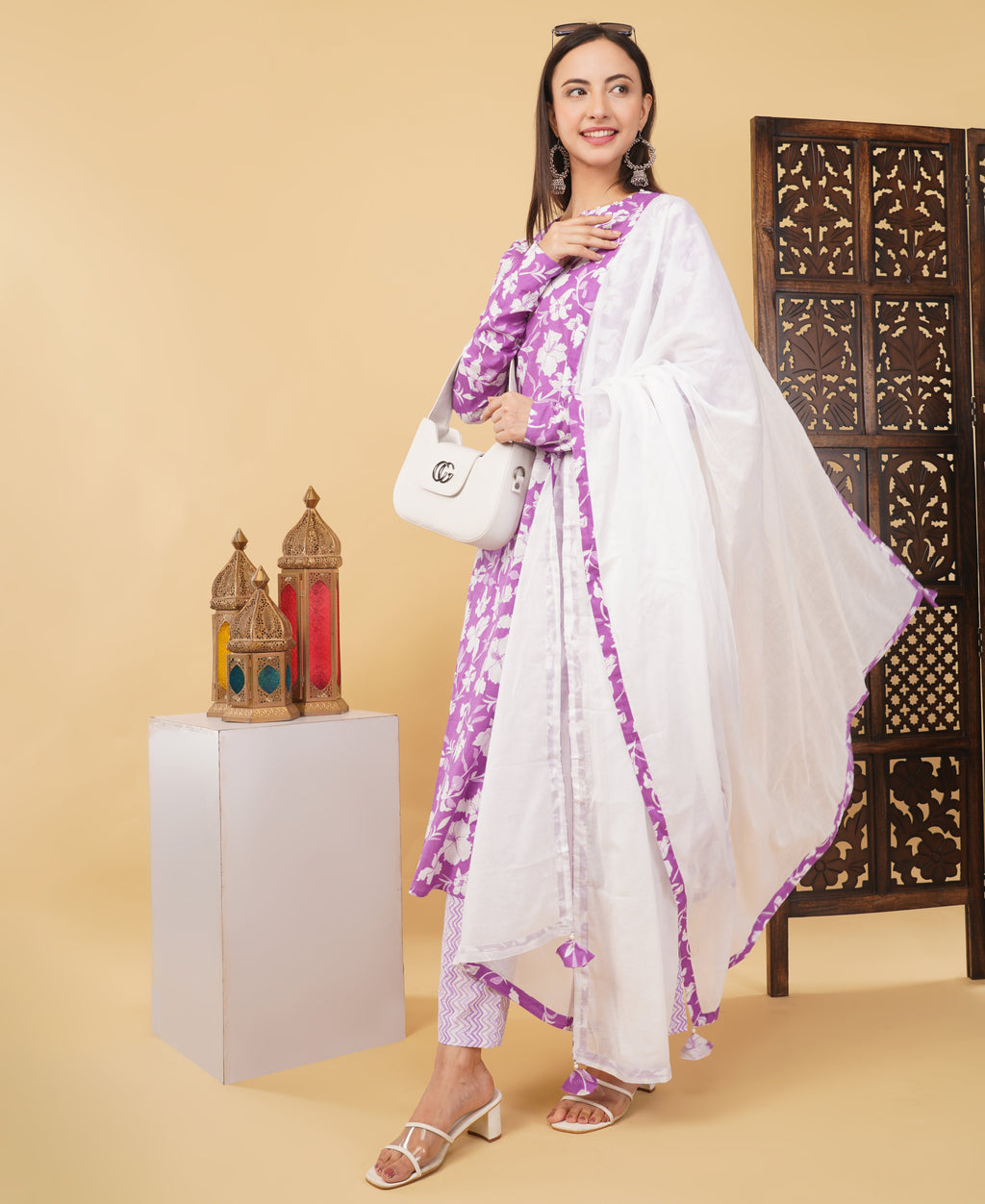 Prisachi Cotton A-line Kurti with pockets, comfy pant, and dupatta for Women