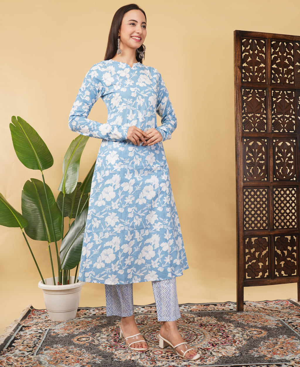 Prisachi Cotton A-line Kurti with pockets, comfy pant, and dupatta for Women