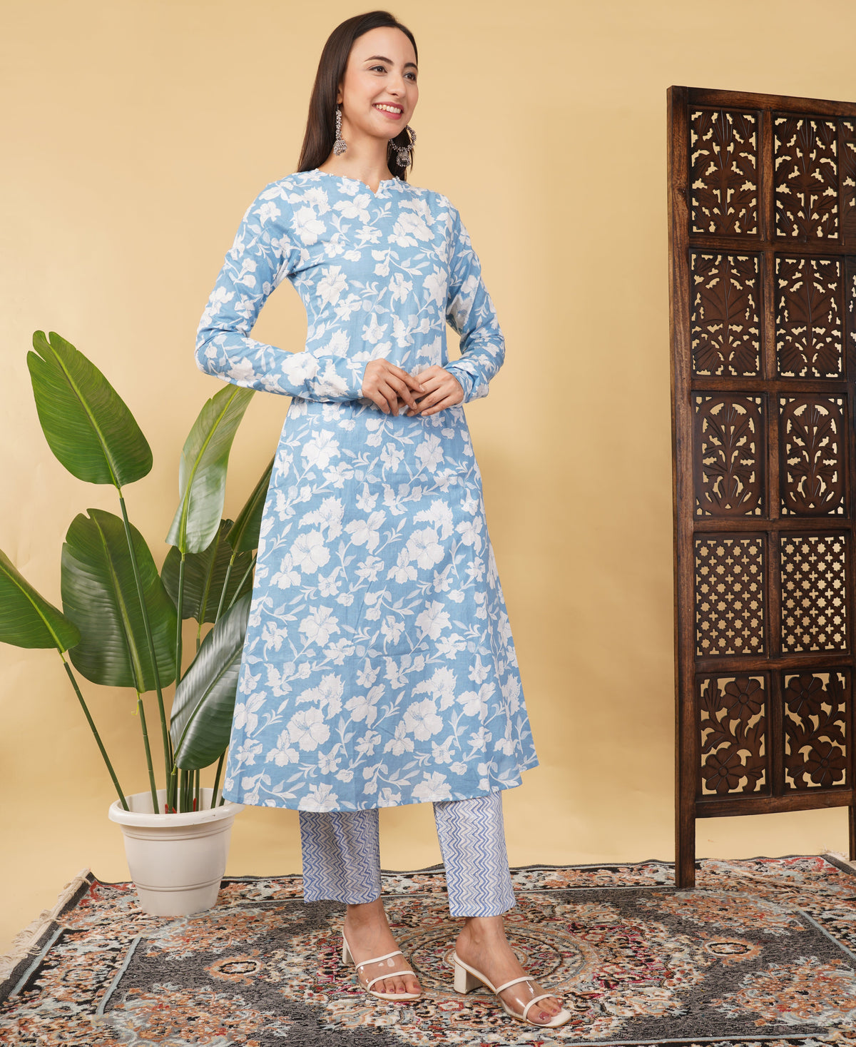 Cotton  A-line Kurti with pockets, comfy pant, and dupatta