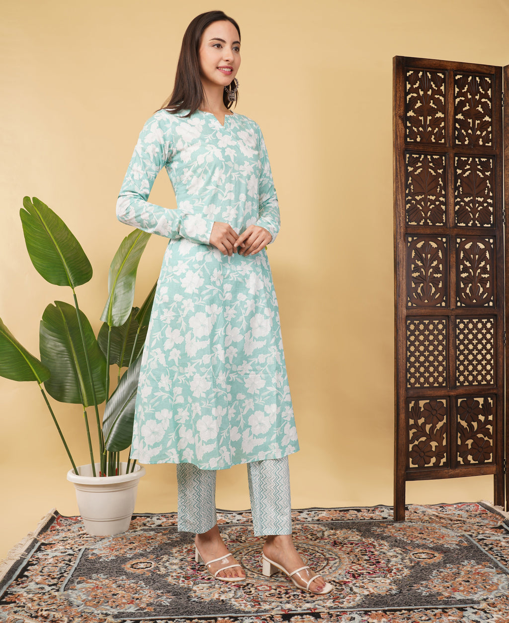Prisachi Cotton A-line Kurti with pockets, comfy pant, and dupatta for Women