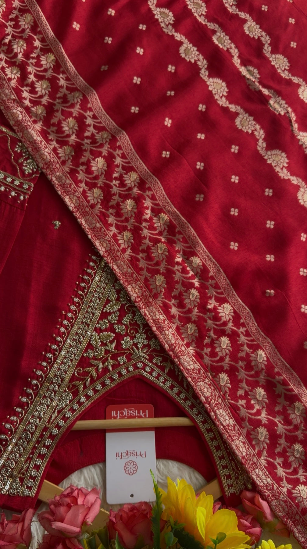 Red Embroidered kurta Pant  with dupatta