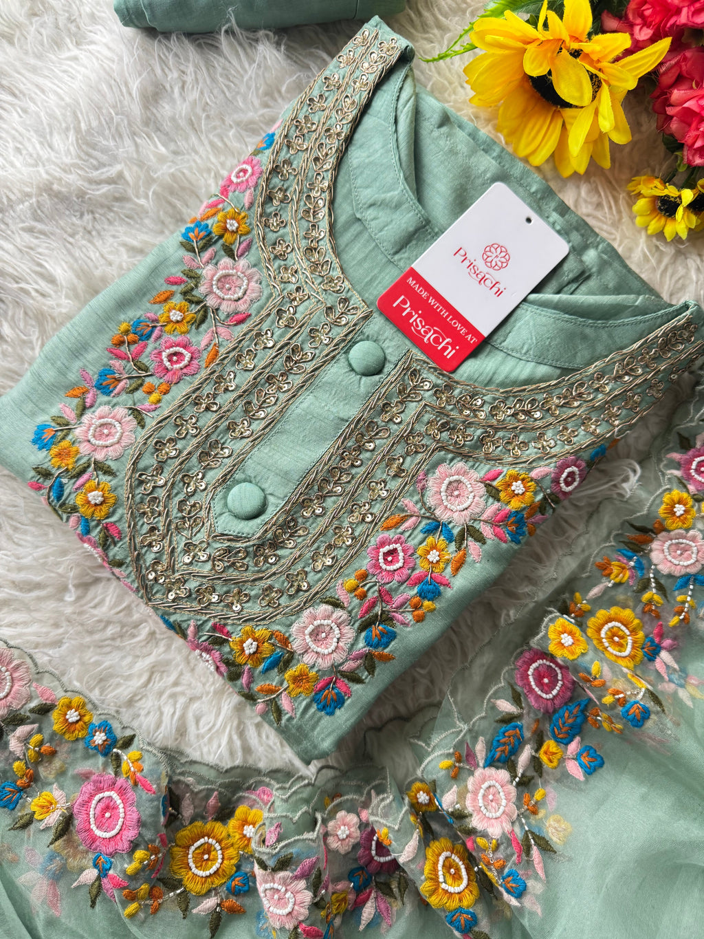 Pista Green Embroidered Kurta bottom With Dupatta