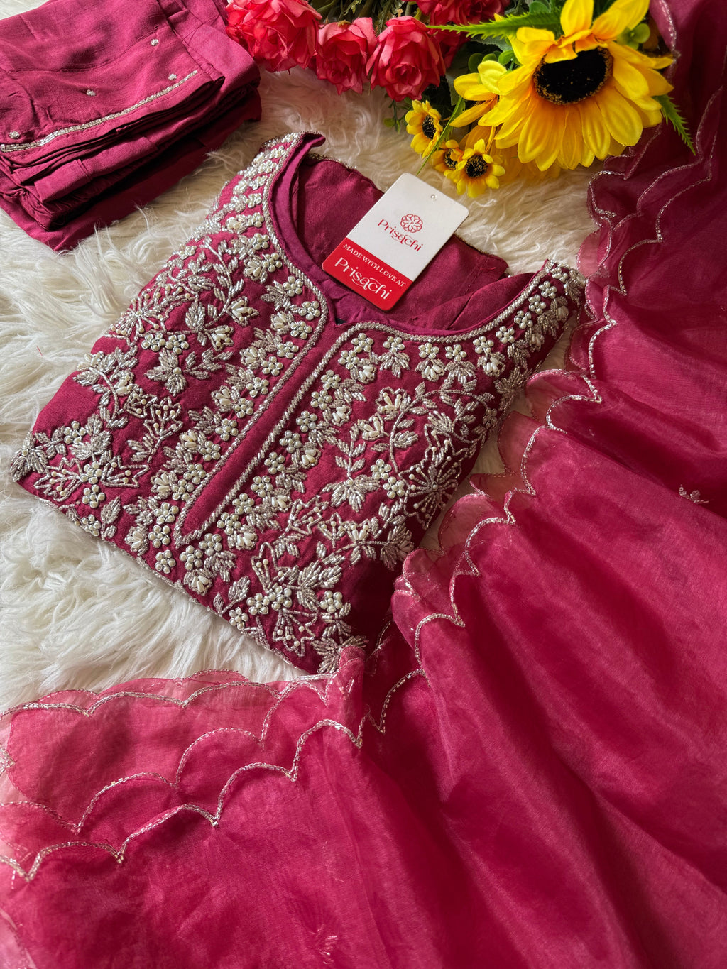 Pink Designer Embroidered kurta set with dupatta