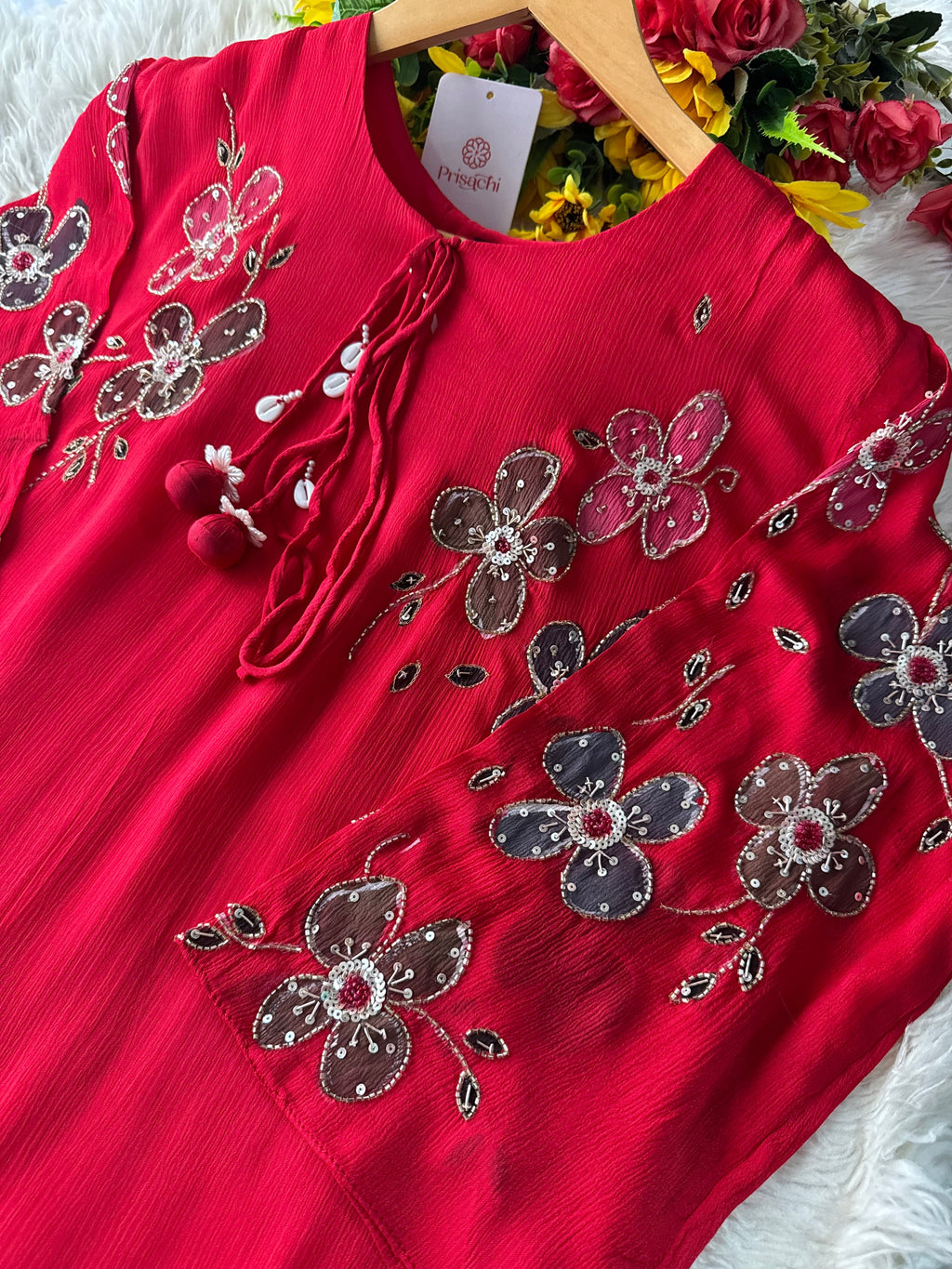 Brown hand embroidered A Line  kurta pant  with dupatta