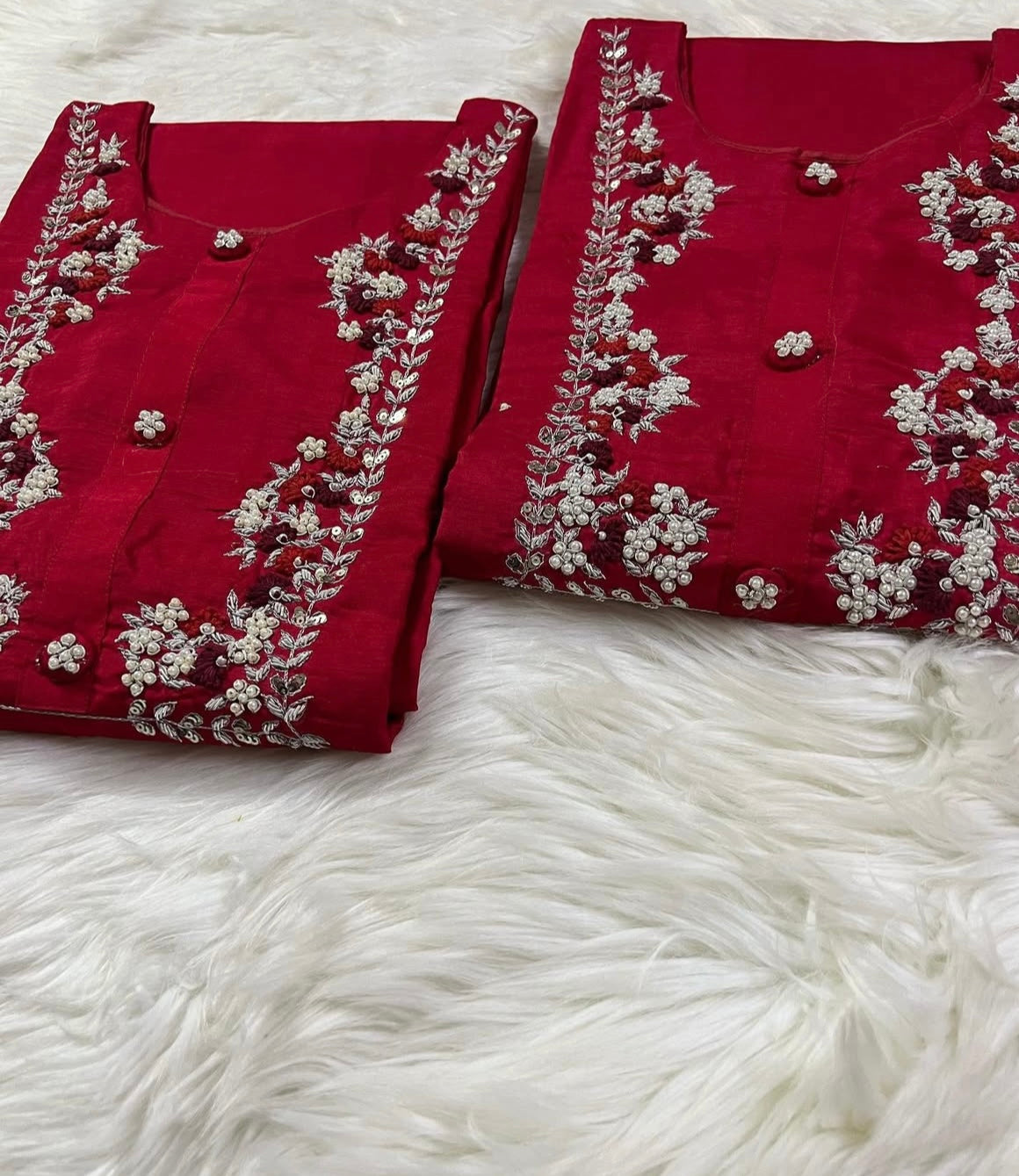 Red embroidered kurta Pant  with dupatta