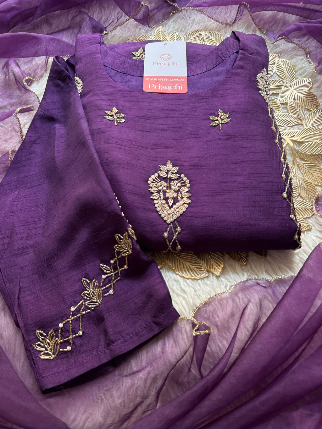 Purple Designer Embroidered kurta set with dupatta