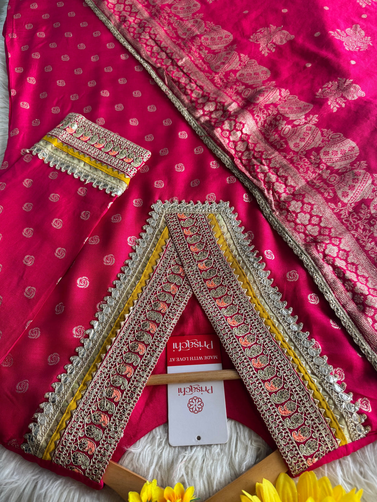 Prisachi Pink Embroidered kurta bottom with dupatta