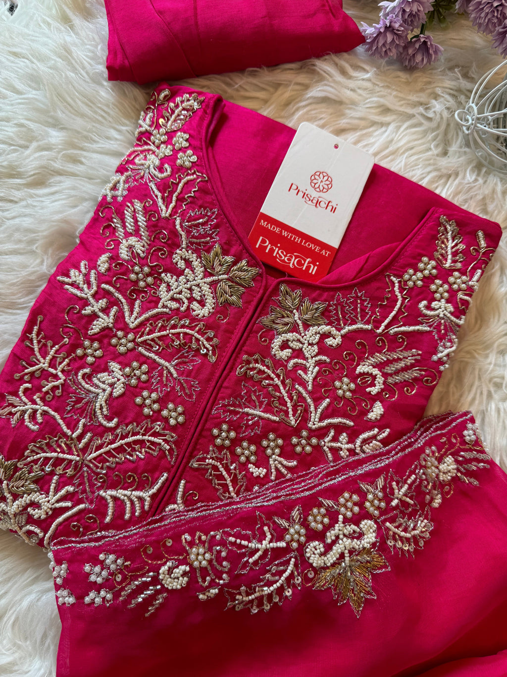 Pink Designer Embroidery Kurti pant with embroidered Work duptta