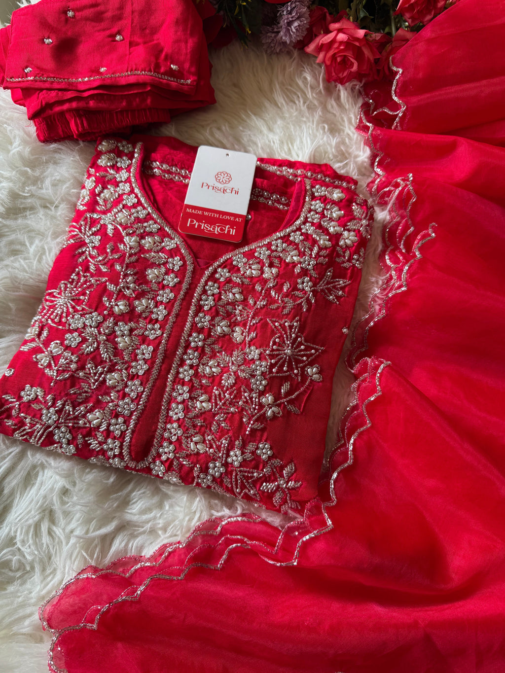 Pink Designer Embroidered kurta set with dupatta