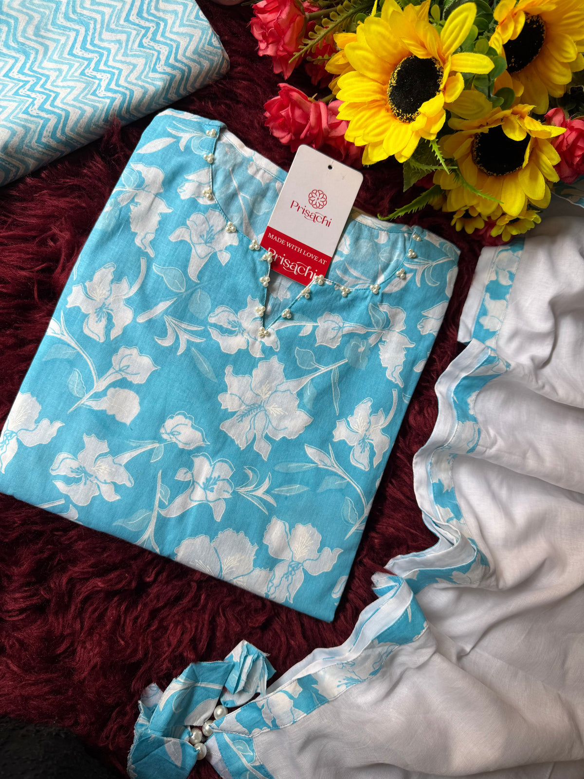 Cotton  A-line Kurti with pockets, comfy pant, and dupatta