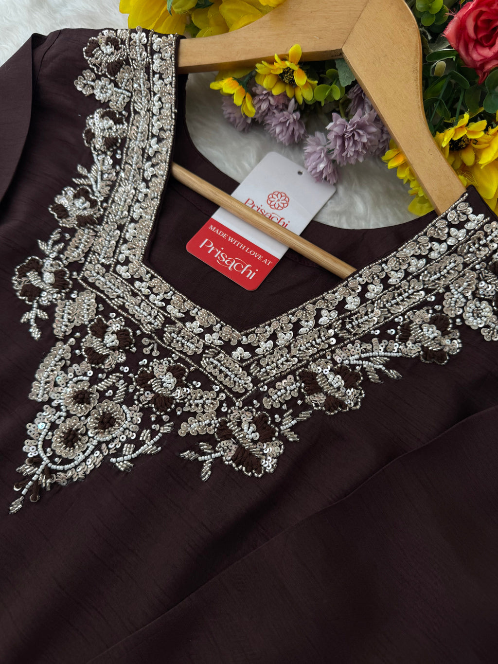 Brown hand embroidered kurta pant with dupatta