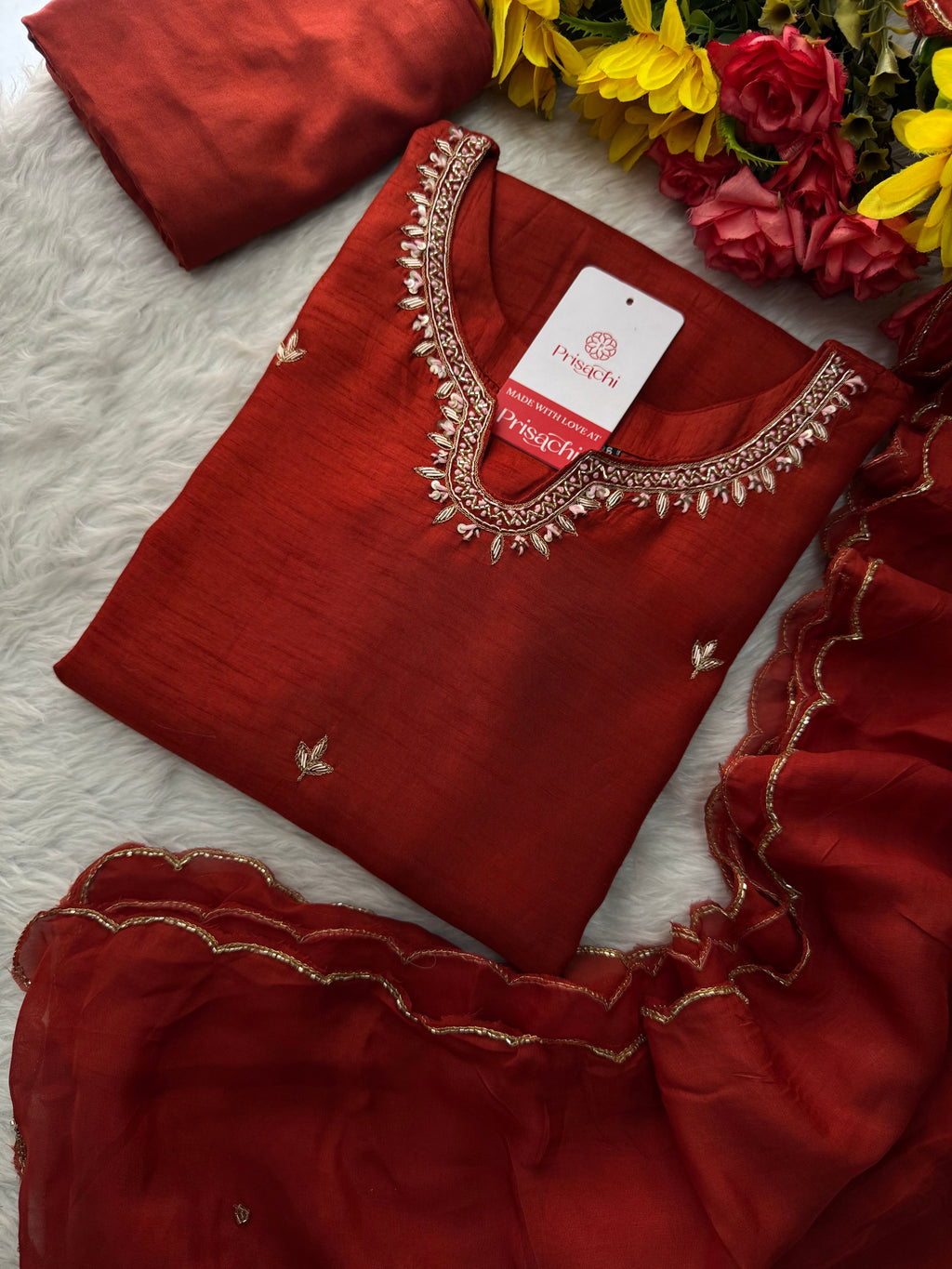 Orange Designer Embroidered Kurta Set with Pants & Dupatta Ethnic Wear