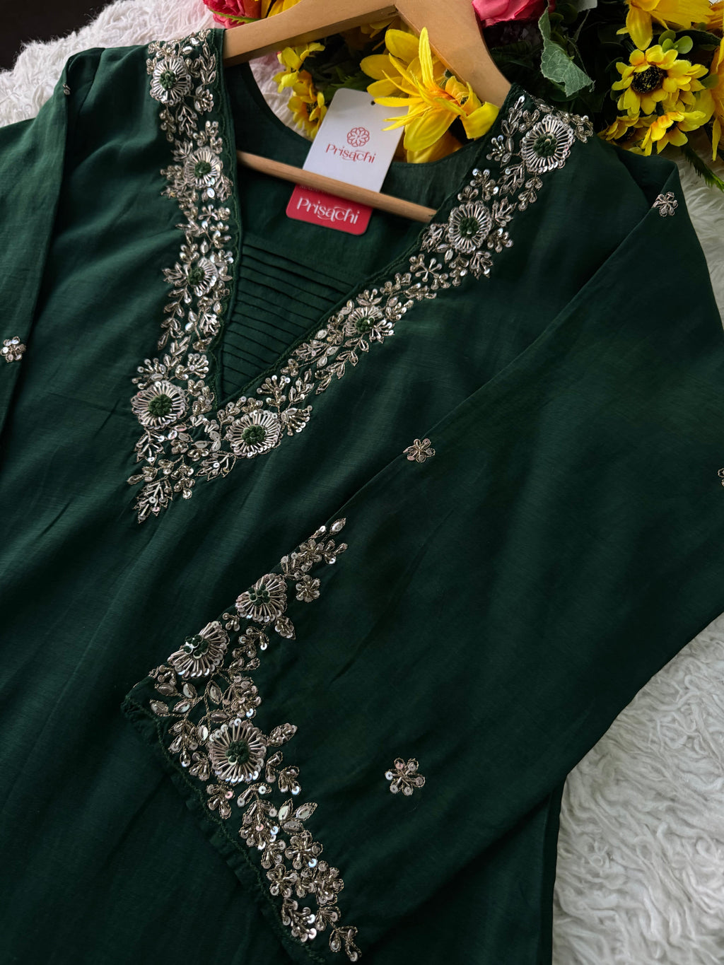 Brown hand embroidered kurta pant with dupatta