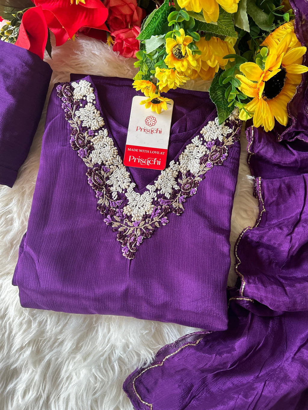 Purple embroidered kurta Pant  with dupatta