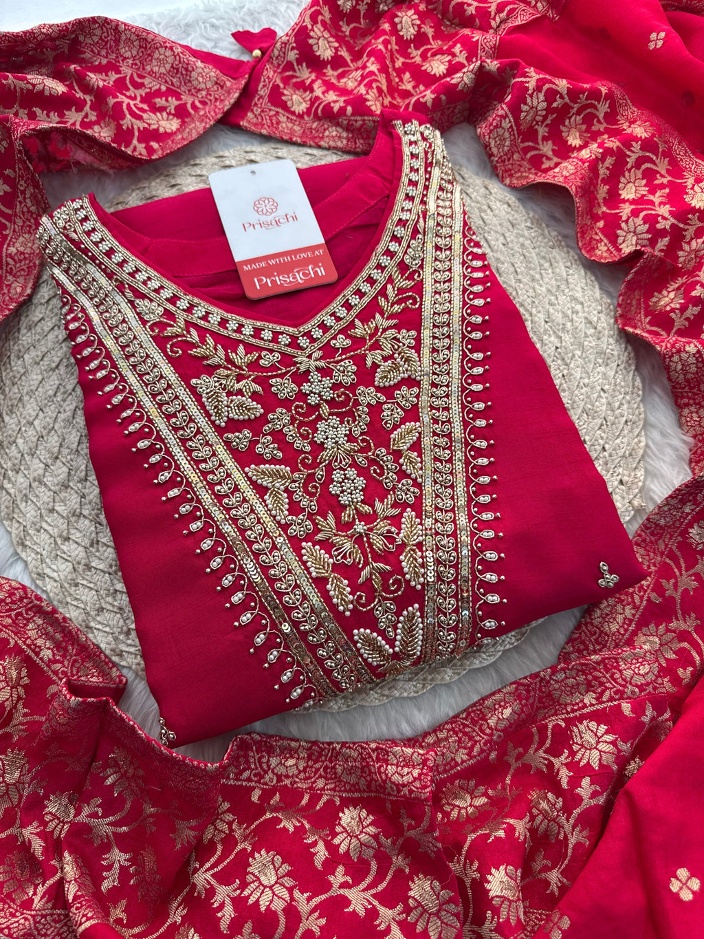 Pink Embroidered kurta Pant  with dupatta