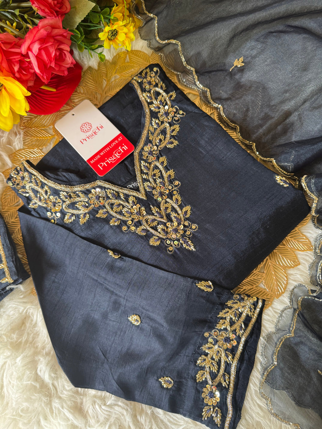 Blue embroidered kurta  Pant  with dupatta