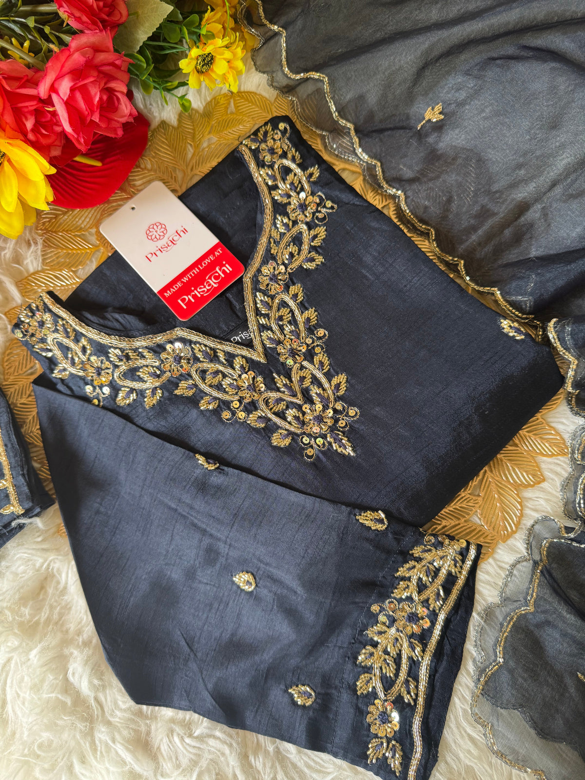 Blue embroidered kurta  Pant  with dupatta
