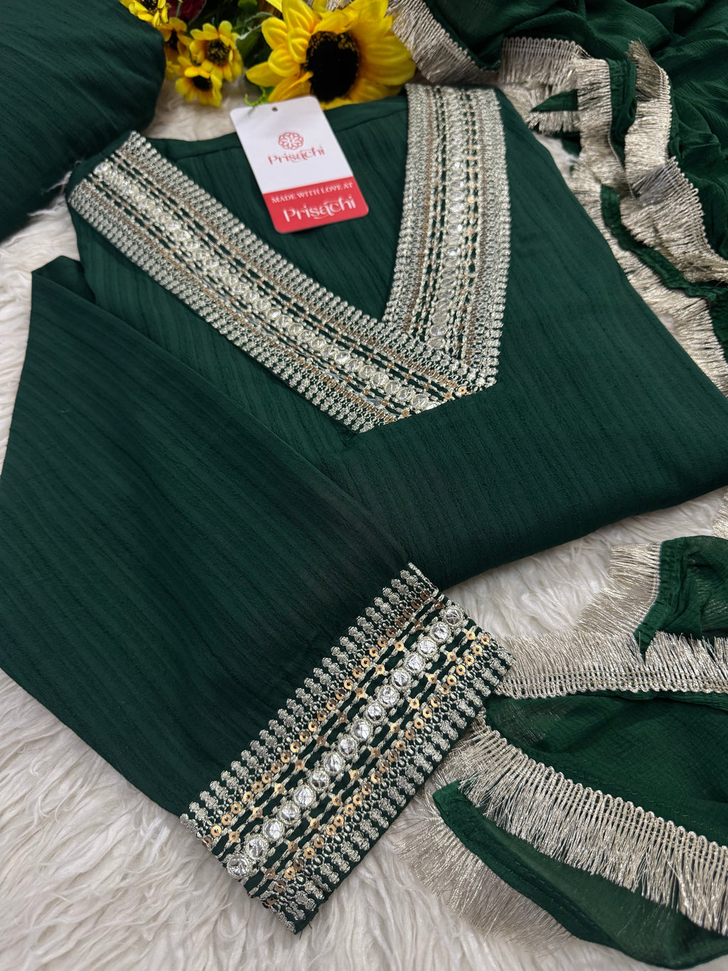 Green  kurta bottom with dupatta