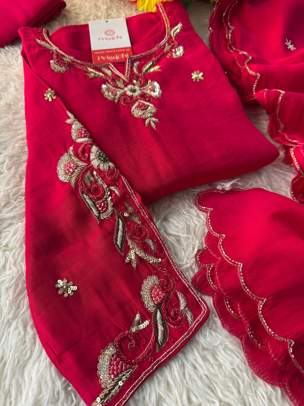 Prisachi Pink Embroidered kurta bottom with dupatta