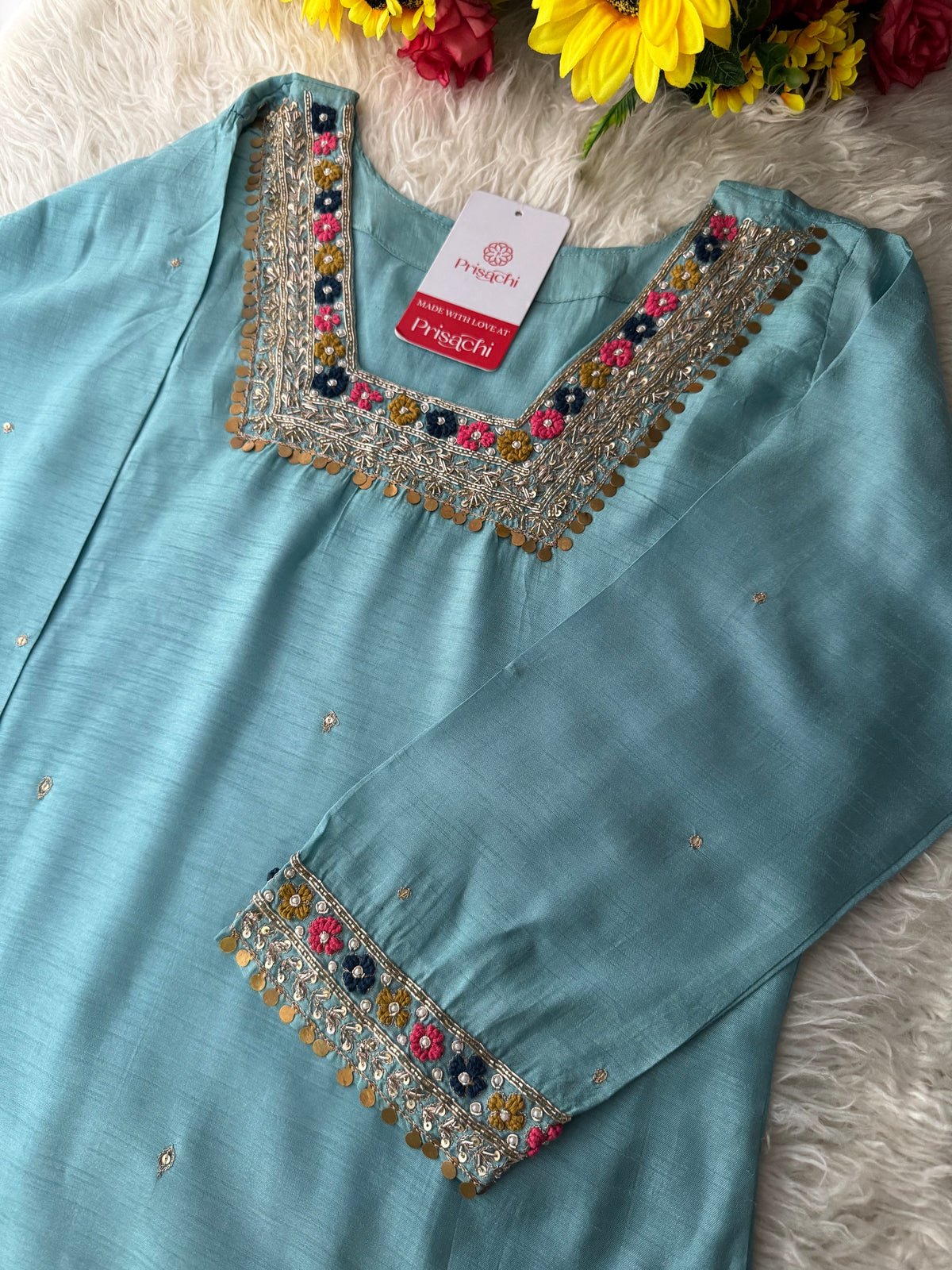 Sky Blue embroidered kurta Bottom with dupatta