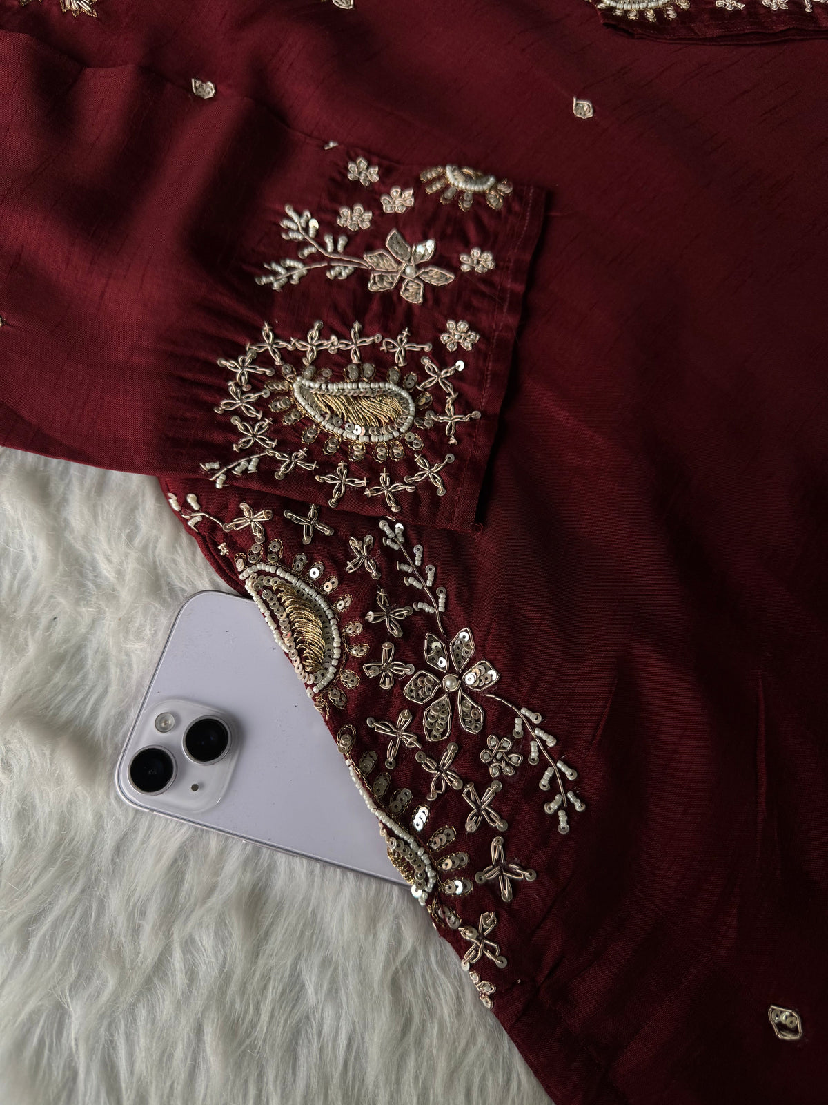 Brown hand embroidered kurta pant with dupatta with Pockets