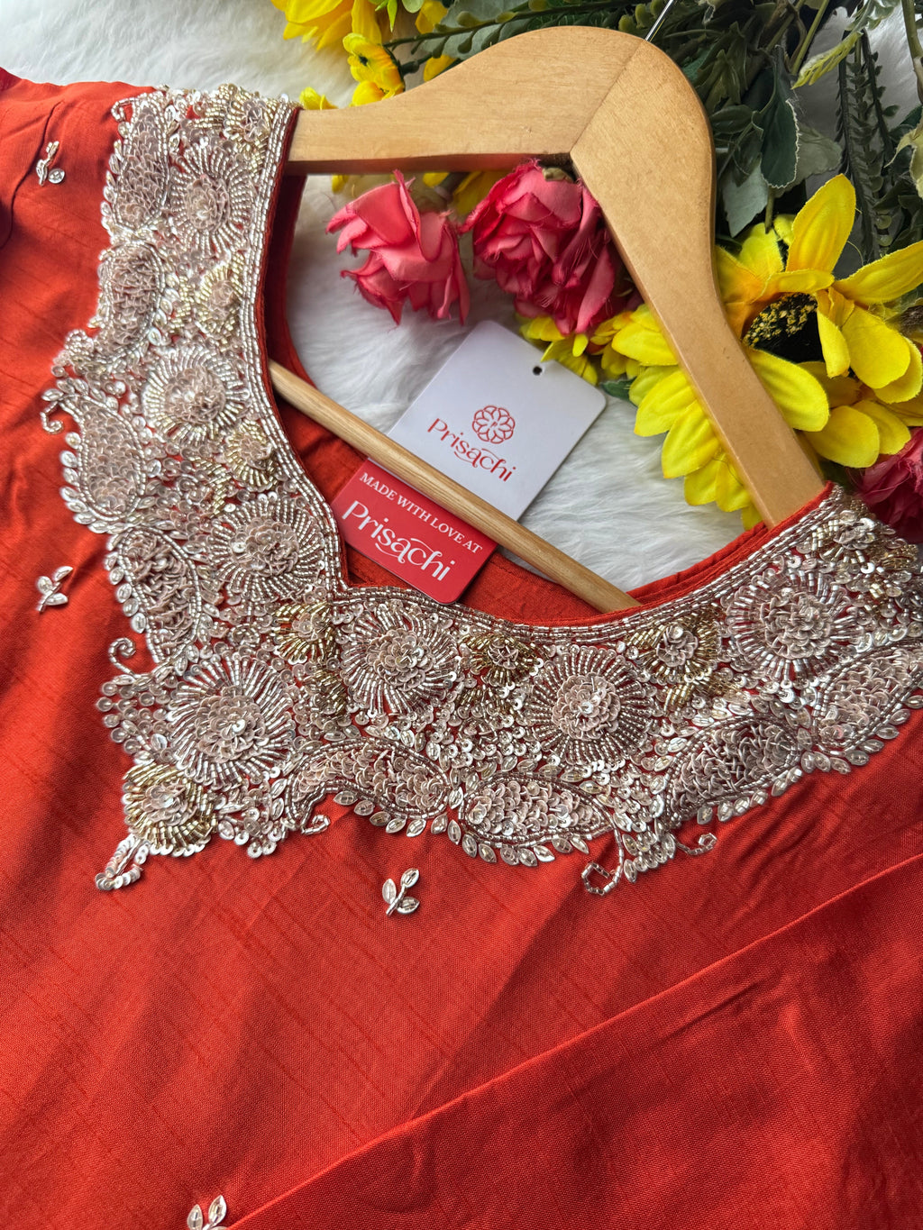 Red Embroidered kurta Pant with dupatta