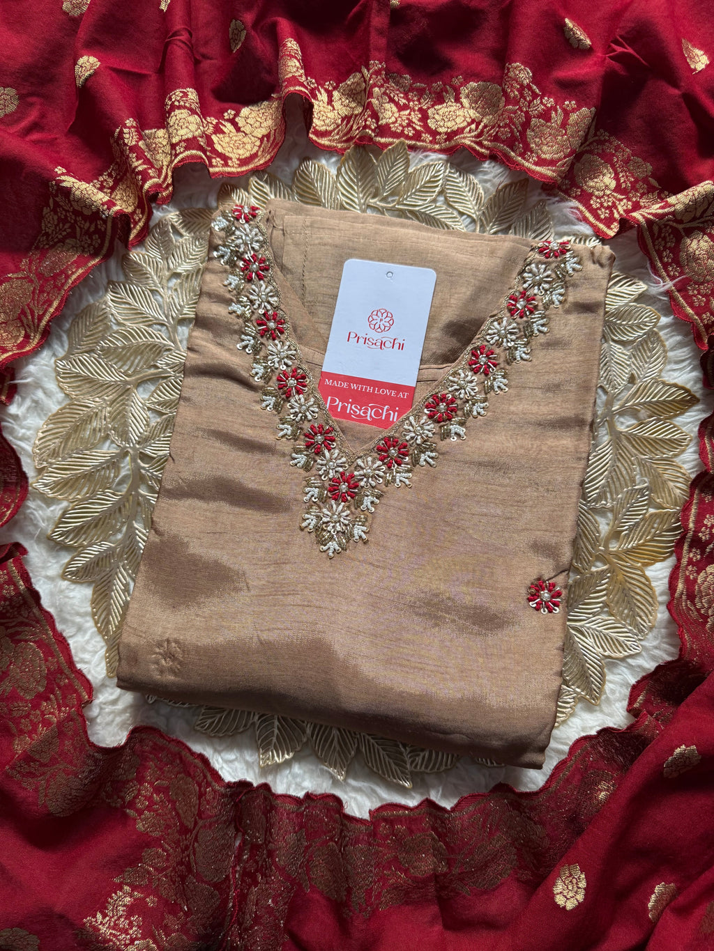 Brown Designer Kurti pant  with Banarasi Duptta