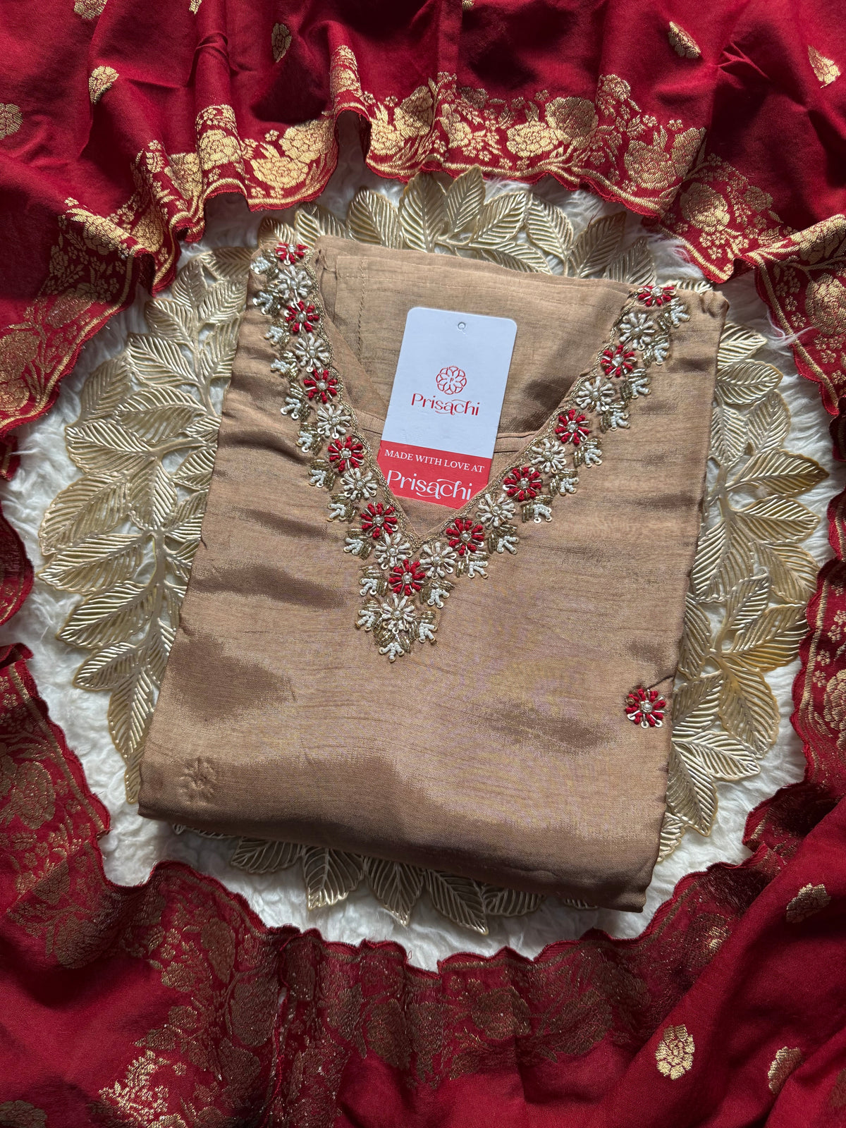 Brown Designer Kurti pant  with Banarasi Duptta