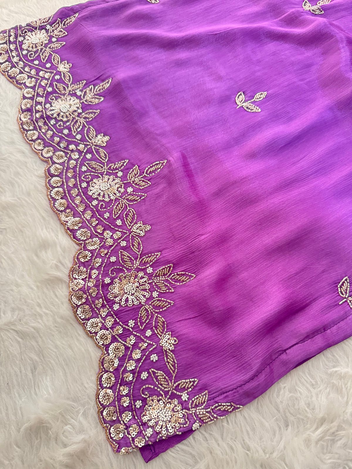 Purple  Embroidered Sharara Set with pants and Dupatta for Women | Prisachi