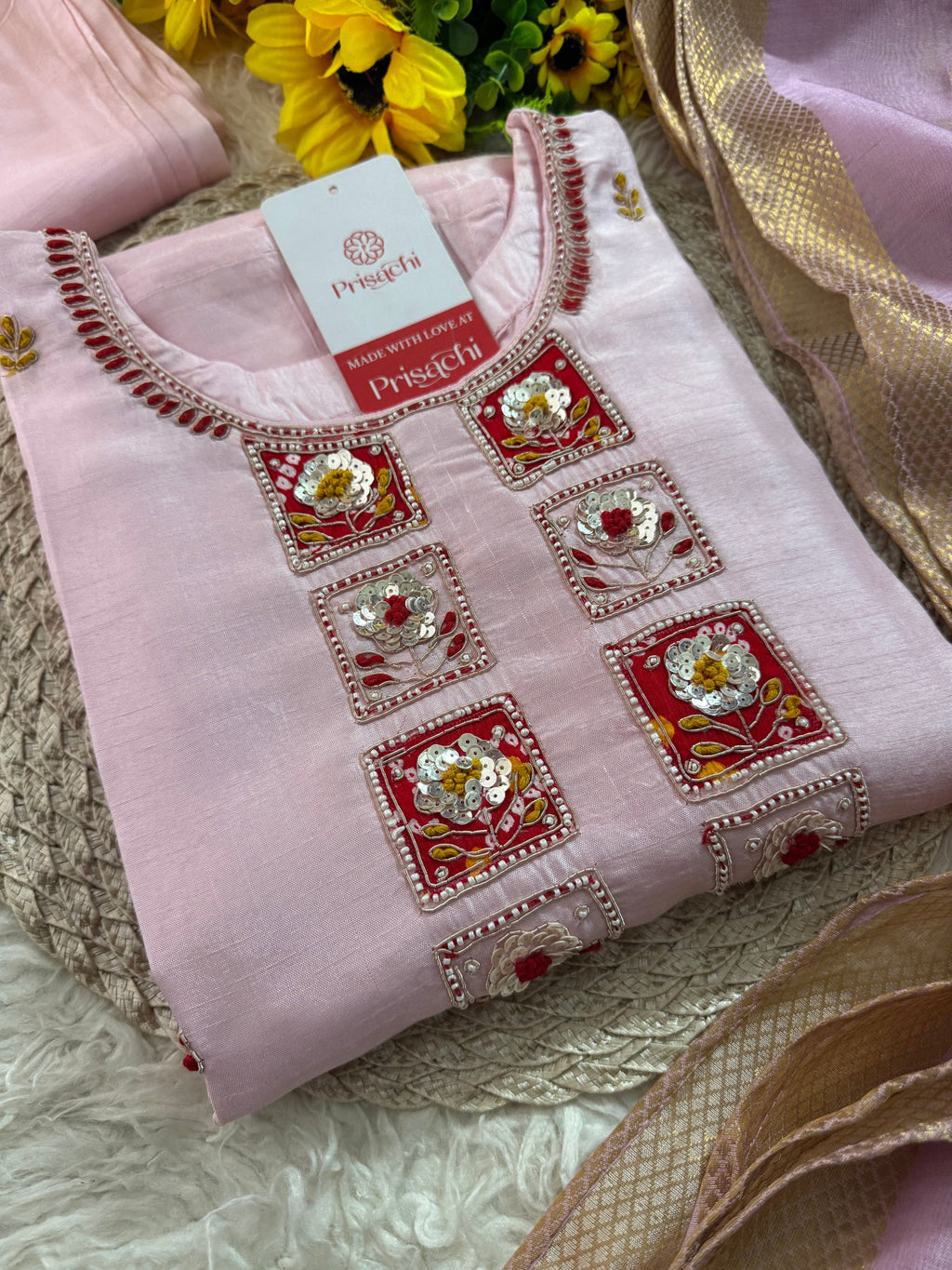 Pink Embroidered kurta set with dupatta