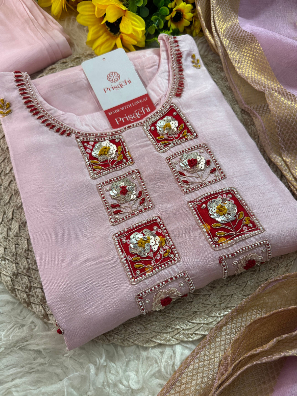 Pink Embroidered kurta set with dupatta