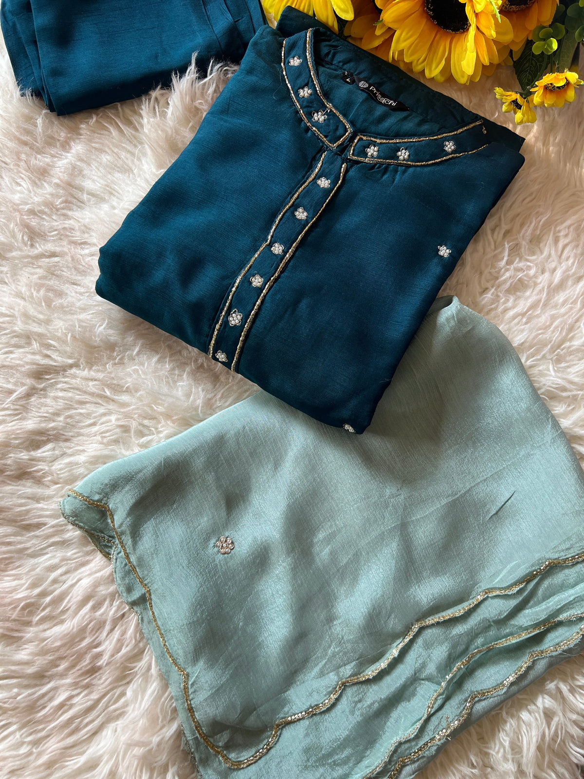 Blue embroidered kurta Bottom with dupatta
