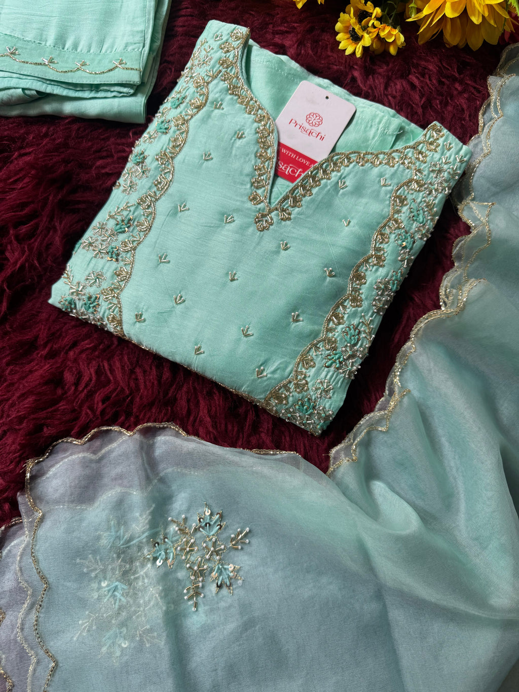 Embroidered kurta Pant  with dupatta with Zardosi work