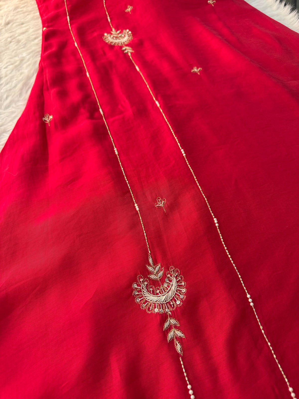 Pink Embroidered A-Line kurta set with dupatta and Pant