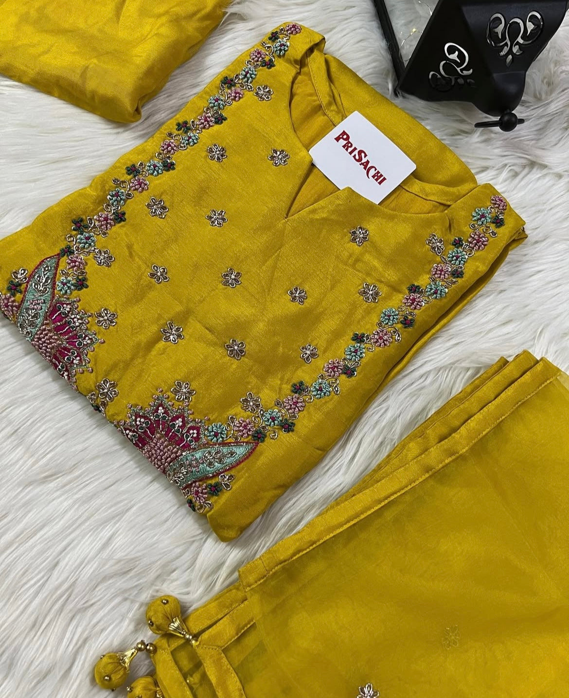 Black embroidered cotton silk kurta set with dupatta
