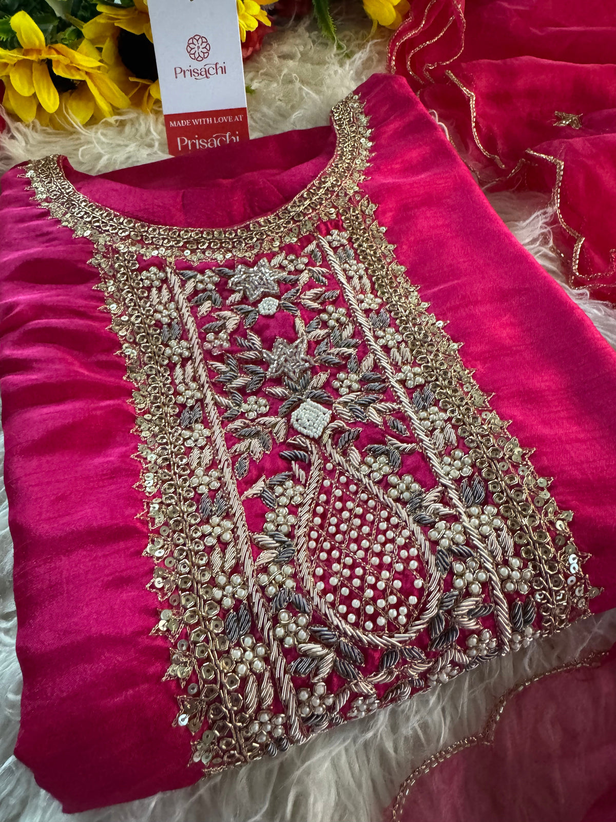 Pink designer embroidered kurta set with dupatta