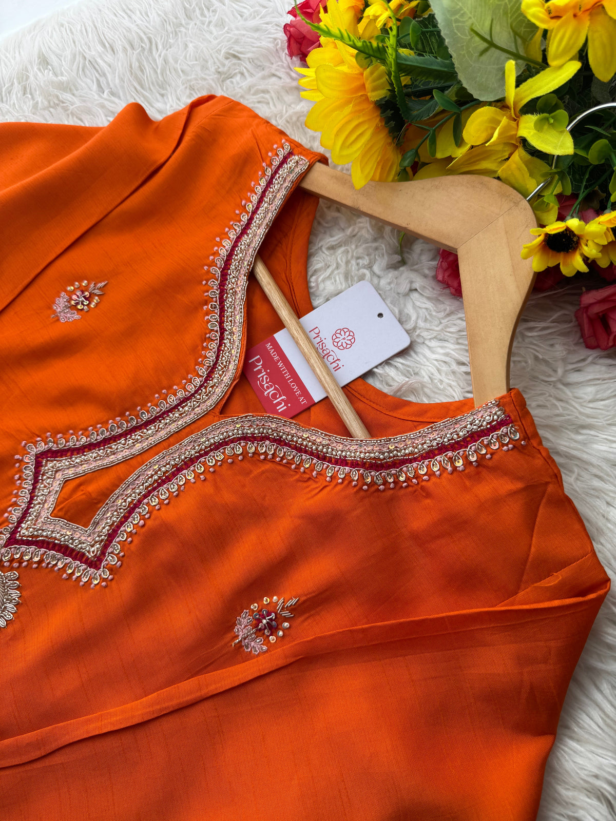 Designer Orange Embroidered Kurta bottom With Dupatta