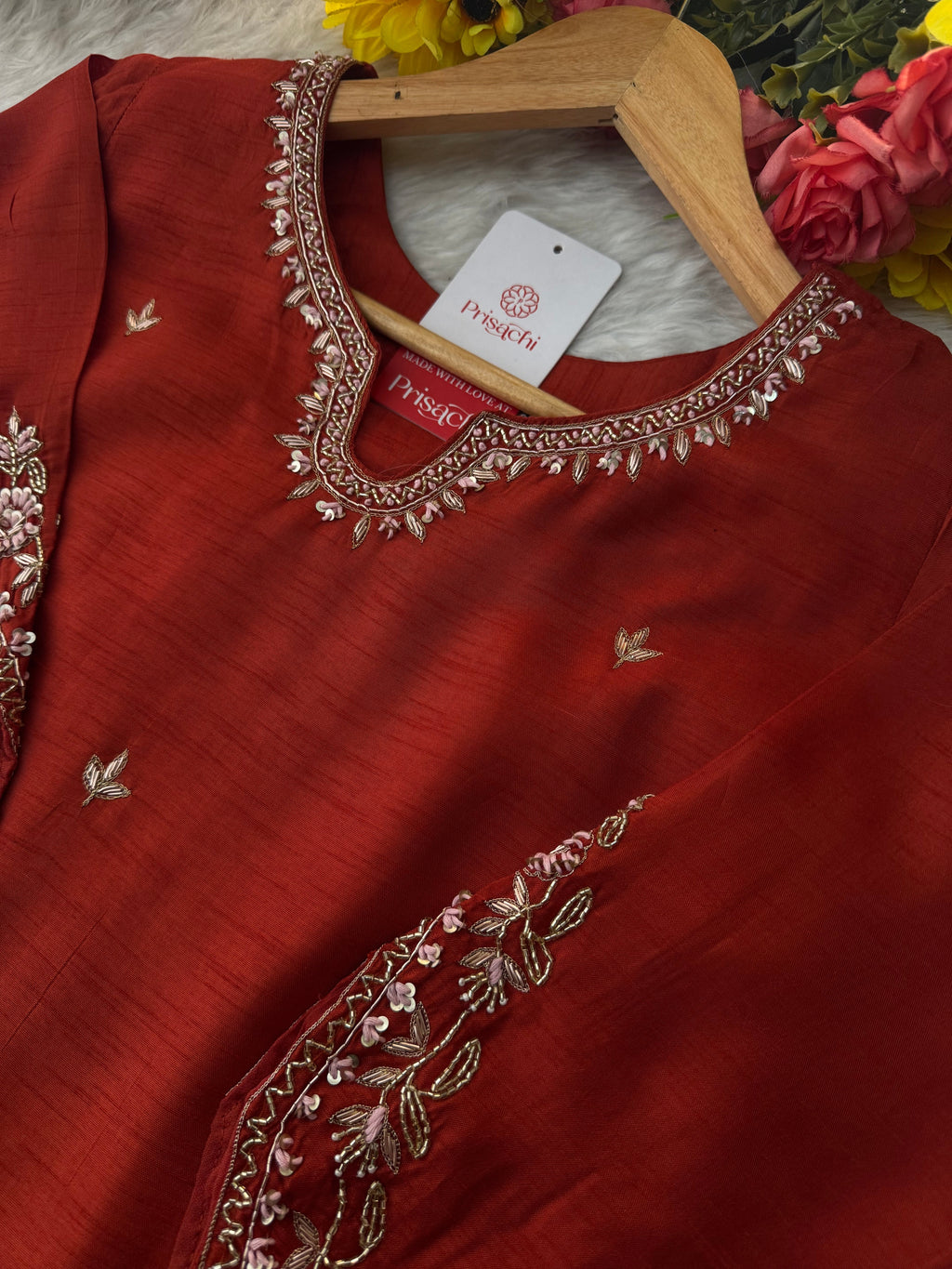 Orange Designer Embroidered Kurta Set with Pants & Dupatta Ethnic Wear