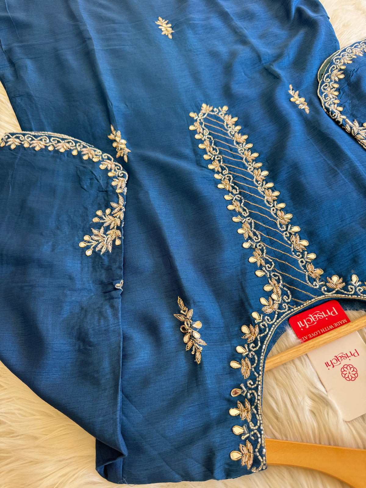 Blue embroidered kurta set with dupatta