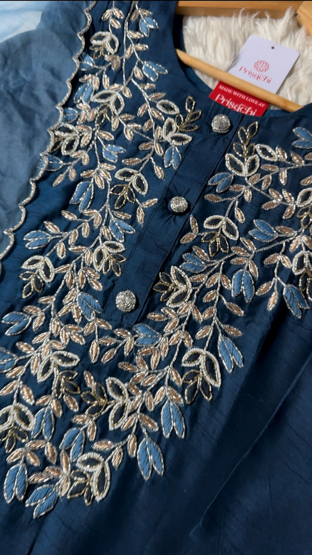 Blue embroidered kurta Bottom with dupatta