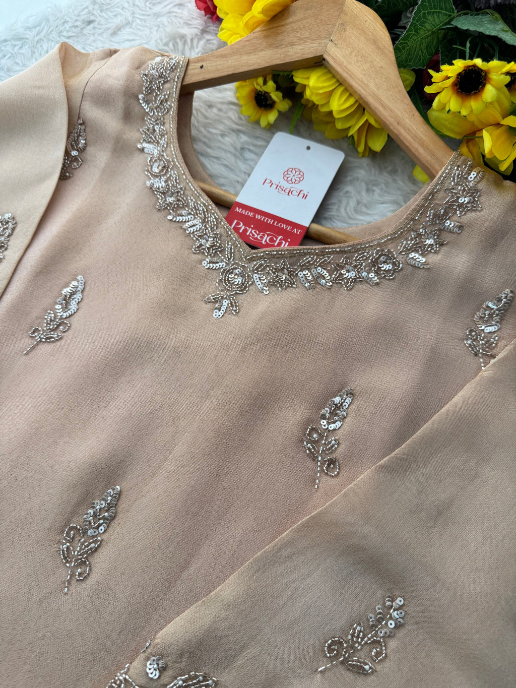 Beige Kurta Set for Women with Pants and Dupatta