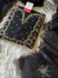 Black Embroidered kurta bottom with dupatta with Zardosi work