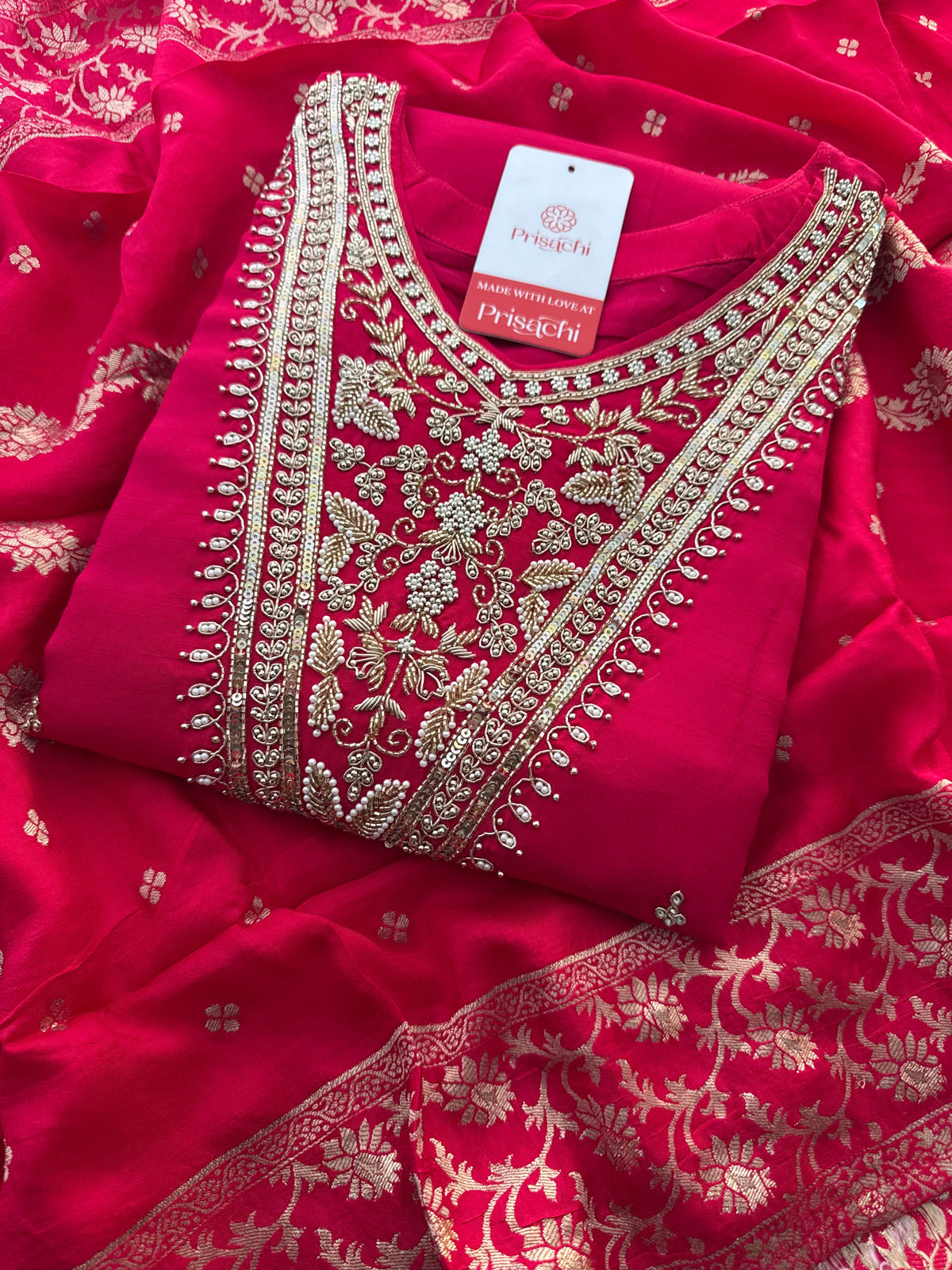 Red Embroidered kurta Pant  with dupatta