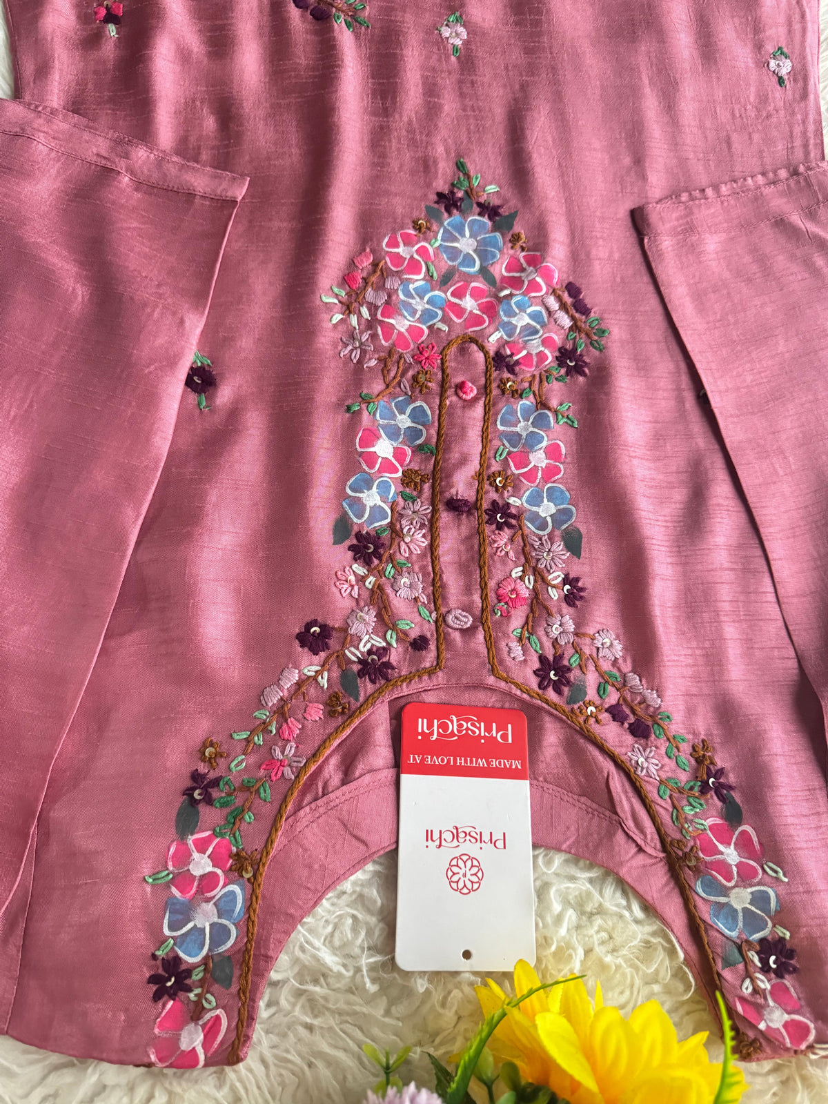 Pink Hand embroidered kurta set with dupatta
