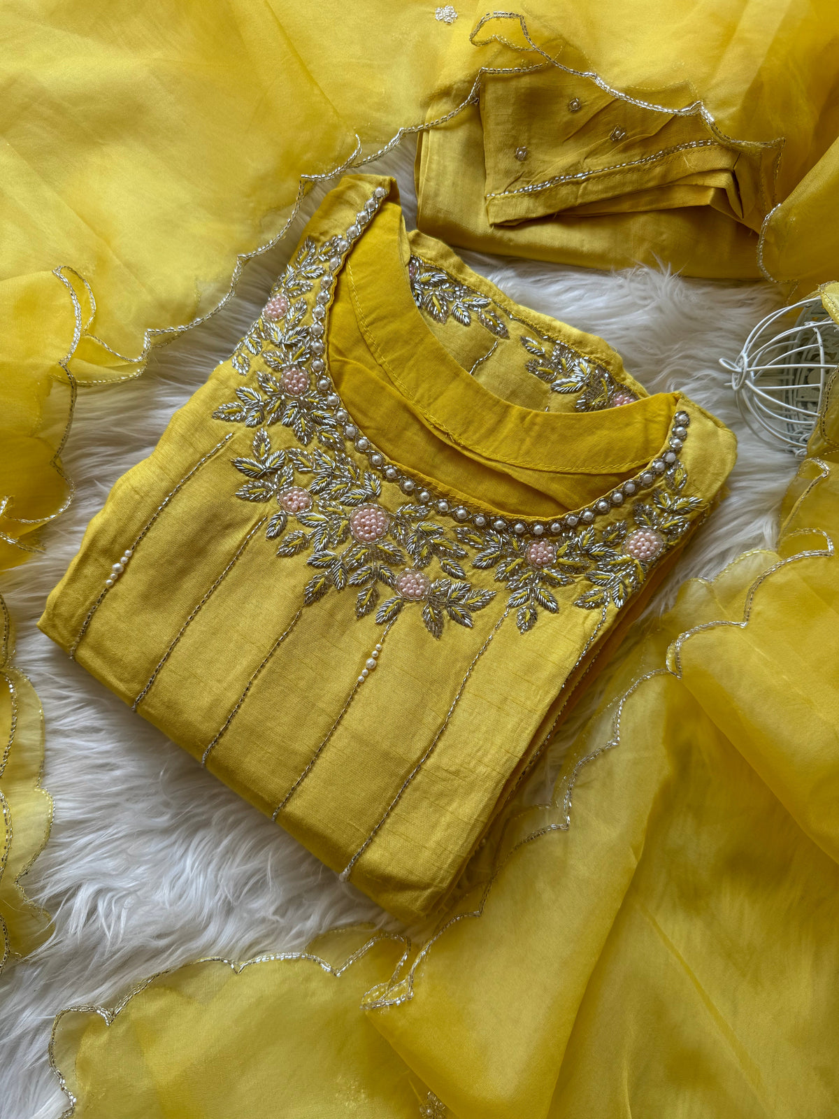 Yellow Embroidered kurta set with dupatta