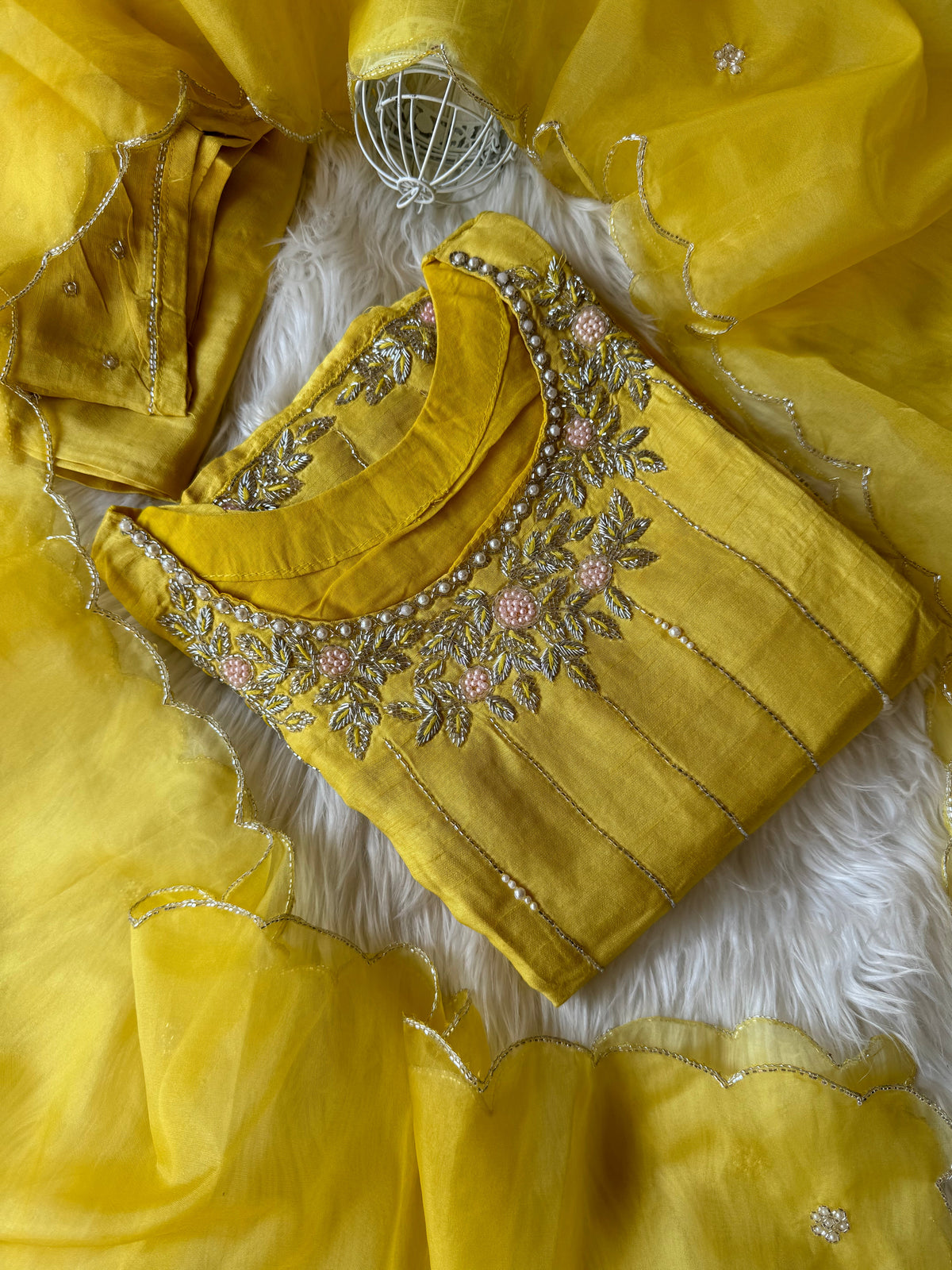 Yellow Embroidered kurta set with dupatta