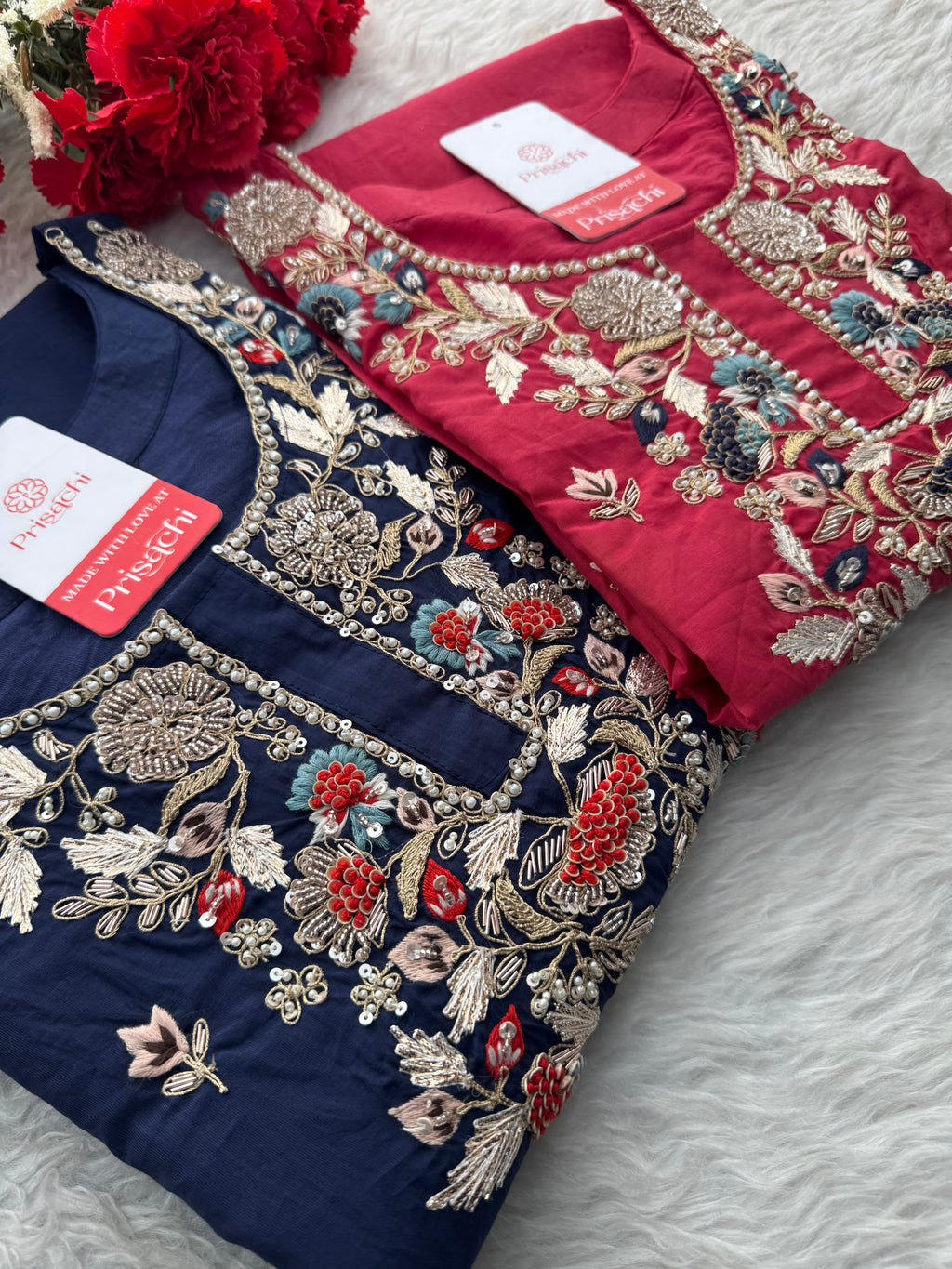 Designer A-Line Embroidered Ethnic Kurta Set for Women with Pants & Banarasi Dupatta