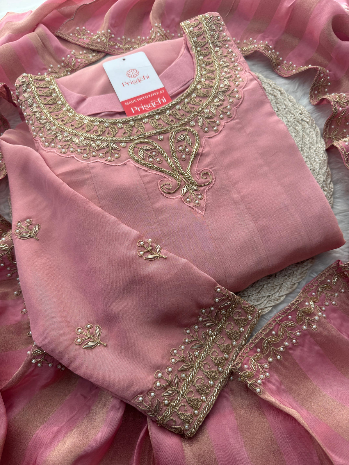 Pink A-Line Embroidered Kurta Set for Women with Pants & Embroidered Dupatta