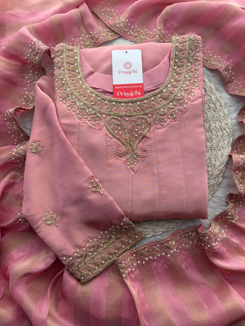 Pink A-Line Embroidered Kurta Set for Women with Pants & Embroidered Dupatta