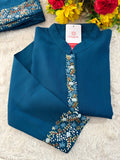 Navy Blue Thread Embroidered collar Kurta with Pant Co-Ord Set | Ethnic Office & Daily Wear